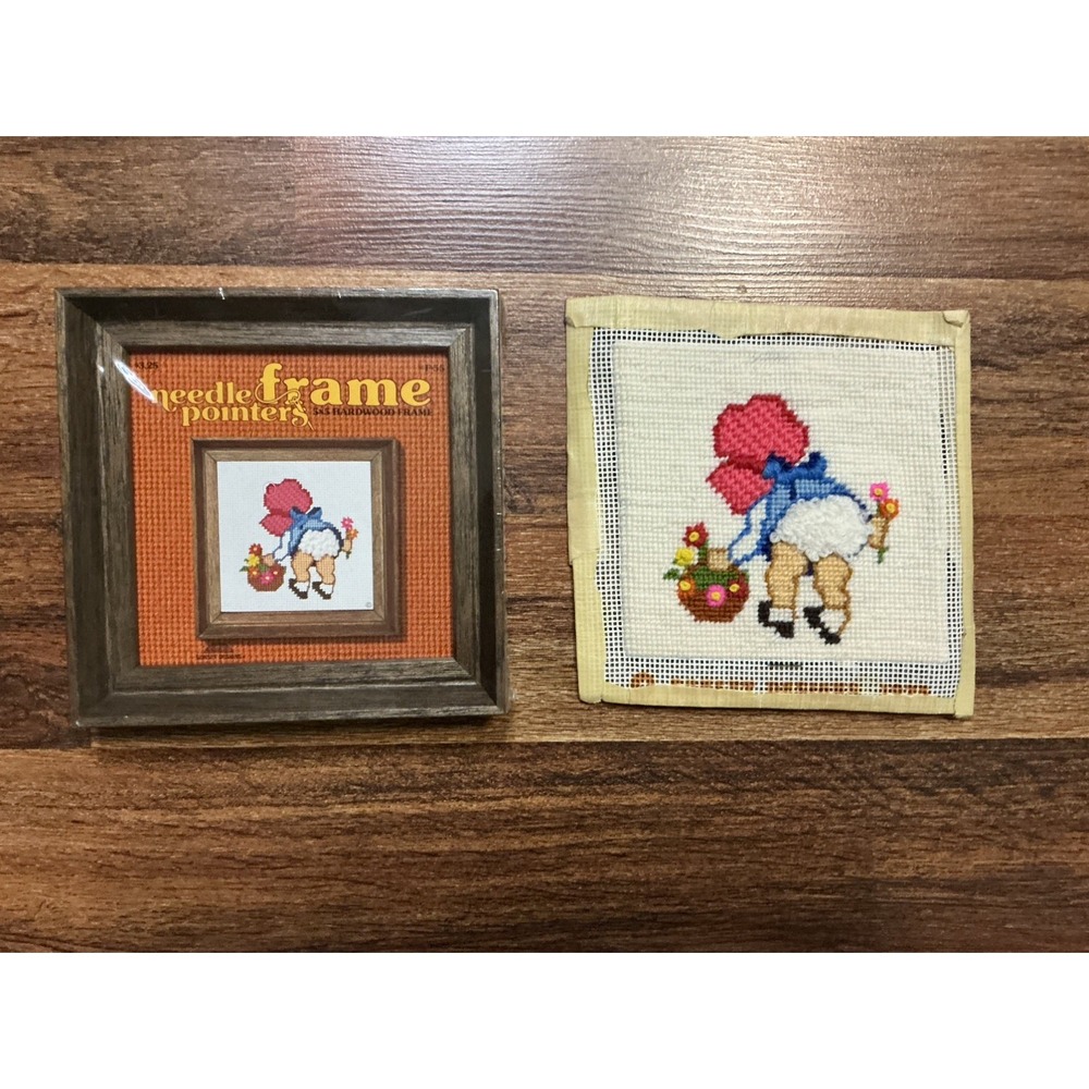 1970s Completed Embroidered FANCY PANTS Needlepoint & NIP Jiffy Frame 5x5 Frame